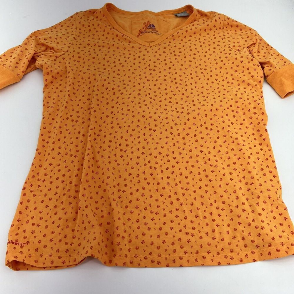 Nike ACG Women's Sz XL Fit Dry Long Sleeve Henley T-Shirt Orange Floral
